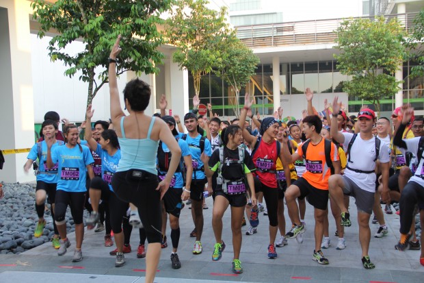 RARING TO GO: Getting participants to warm up and ready to go before the adventure race begins.