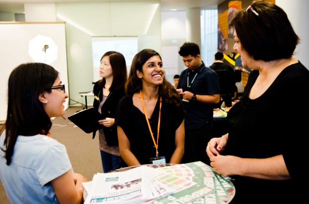 GETTING TO KNOW YOU: (From left) Vineetha Gunasekaran and Gurprit Kaur Parmajee, DMC graduates from the 2007 cohort, chat with Senior Academic Staff Harjit Kaur during the tea session. (Photo: Lee Quanta) 