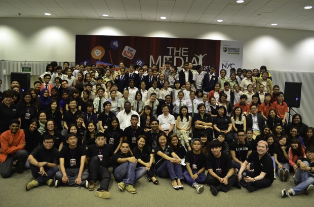 Participants from 21 different schools across Singapore pose for a final photo at the end of The Media Challenge. This year’s focus of the media challenge was on social media and how it can help in their social cause.  (Photo: Muhammad Mursyid Hassan)