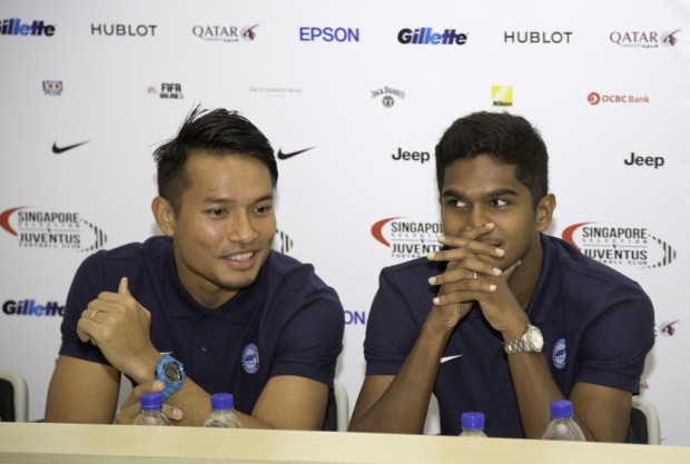 CHALLENGE ACCEPTED: Local players Hassan Sunny (L) and Hariss Harun are ready for the big test tomorrow night. (Photo: Ken Lu)