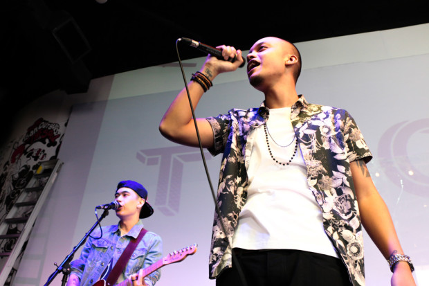 POWER HOUSE: Mark Lian (left) and Richard Jensen of Trick are a total crowd-pleaser during their gig at the Hood Bar in Bugis+, performing originals like BPM and Up All Night. (Photo: Azmi Athni)