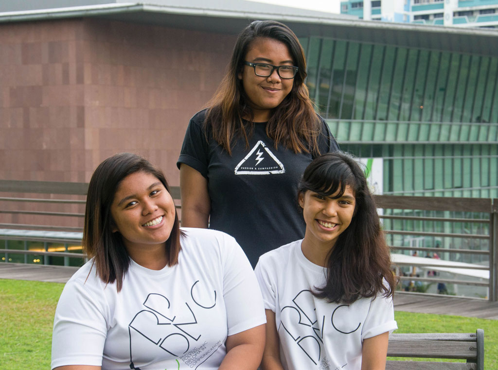 EYE-OPENER: (From Left) Nellie Qistina, Nur Syafiqa and Fasiha Nazren are among 400 RP students to sign up as a SEA Games Volunteer. The three students said they have learned so much from their peers and the people they meet along the way. PHOTO: MARCUS TAN