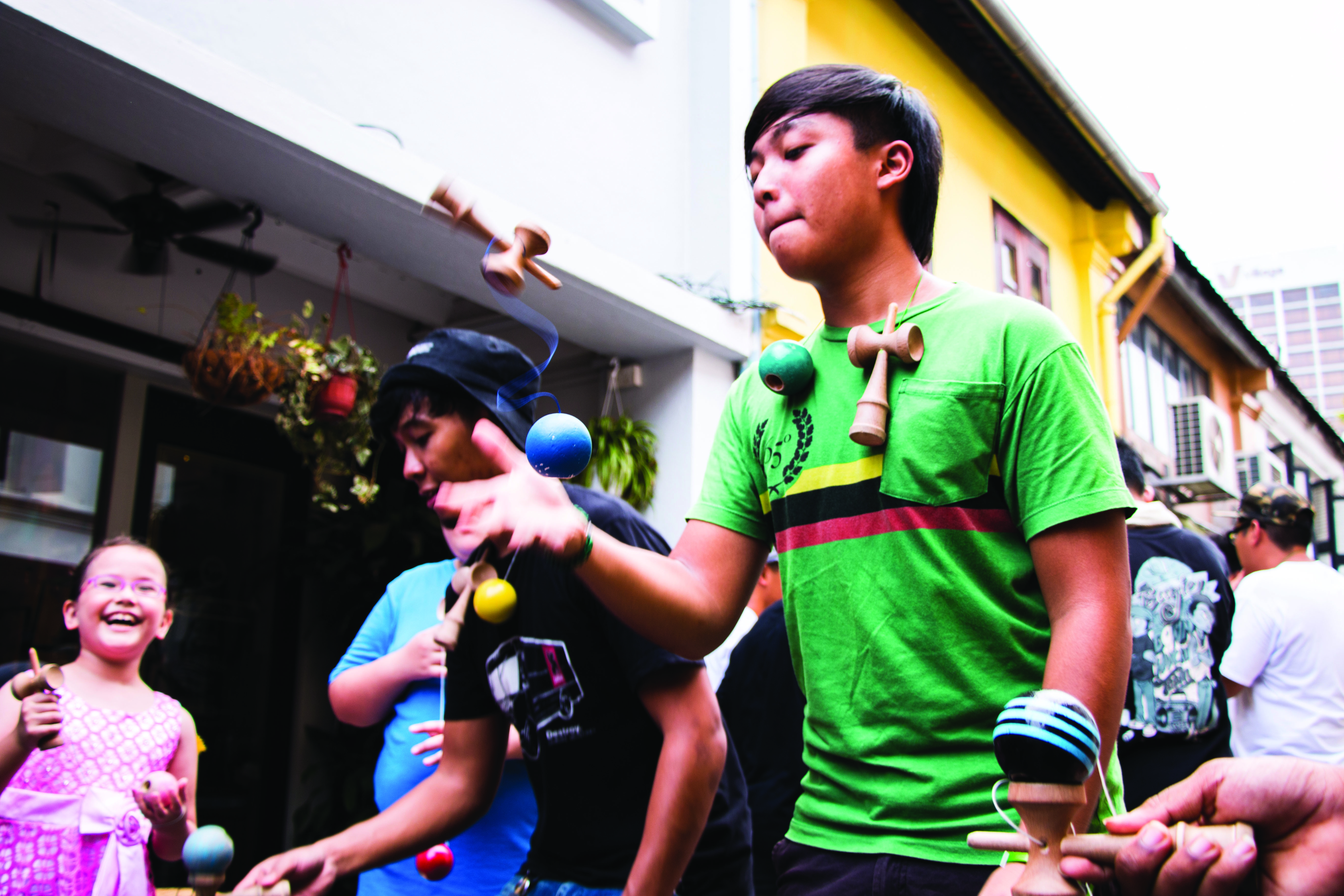 HERE’S HOW IT ALL BEGAN: Local fashion and kendama retailer WoofMeow organised their first kendama meet at Haji Lane last year. Local enthusiasts met up to participate in this event, winning prizes and simply having a good time. Photo: Azmi Athni