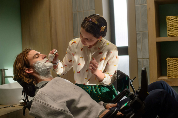 CLOSE SHAVE: One of the more intimate scenes in the movie that definitely tugged at viewers’ was when Louisa Clark had to help Will Traynor to shave – a daily ritual that most men take for granted. (Photo: MeBeforeYou.com official movie website)