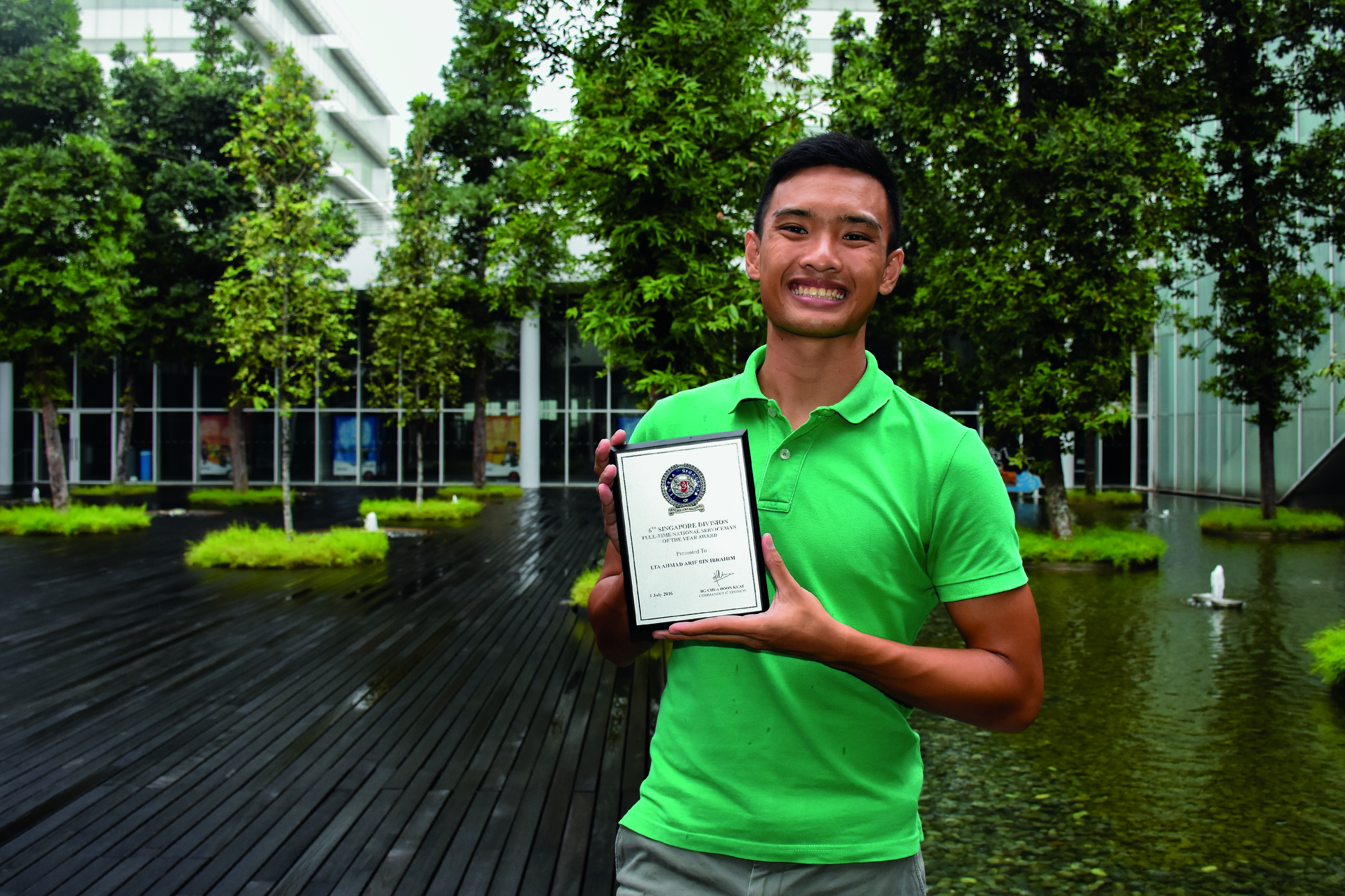 A ROLE MODEL: Diploma in Sports And Exercise Sciences alumnus Ahmad Arif Ibrahim, 23, was featured as one of MINDEF’s Soldier of the Year. The award is presented to only 28 Full-time National Servicemen (NSF) for their exceptional performance and conduct in service. PHOTO: Muhd Nurshazreen
