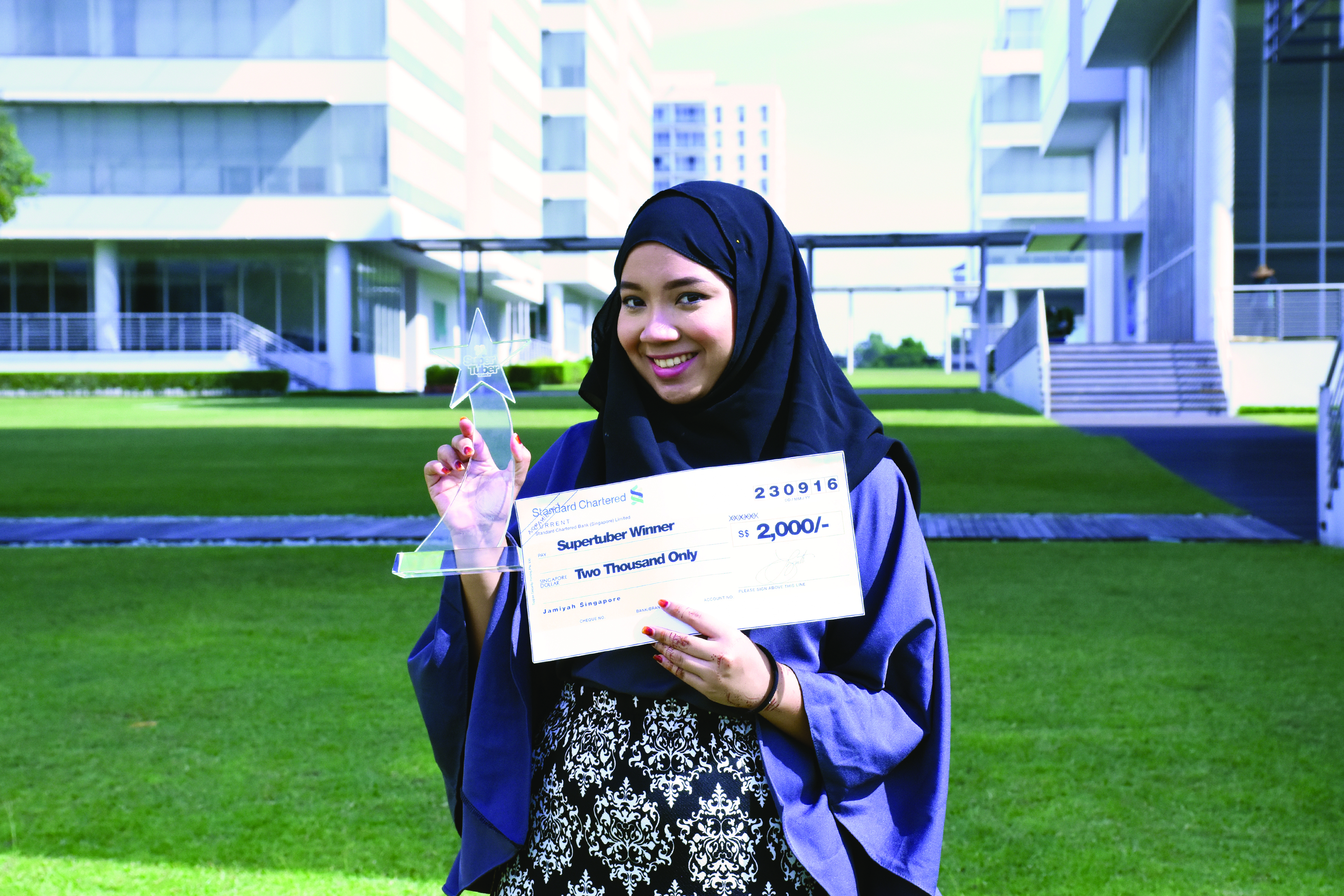 UNEXPECTED: Nurul Farahin, 19, and her friend Nur Alisya, 21 (not in picture), clinched the top prize of Jamiyah Singapore's Supertuber competition. The duo, starred and filmed in their own video using only a smartphone and a tripod. PHOTO: Salwa Nadhirah