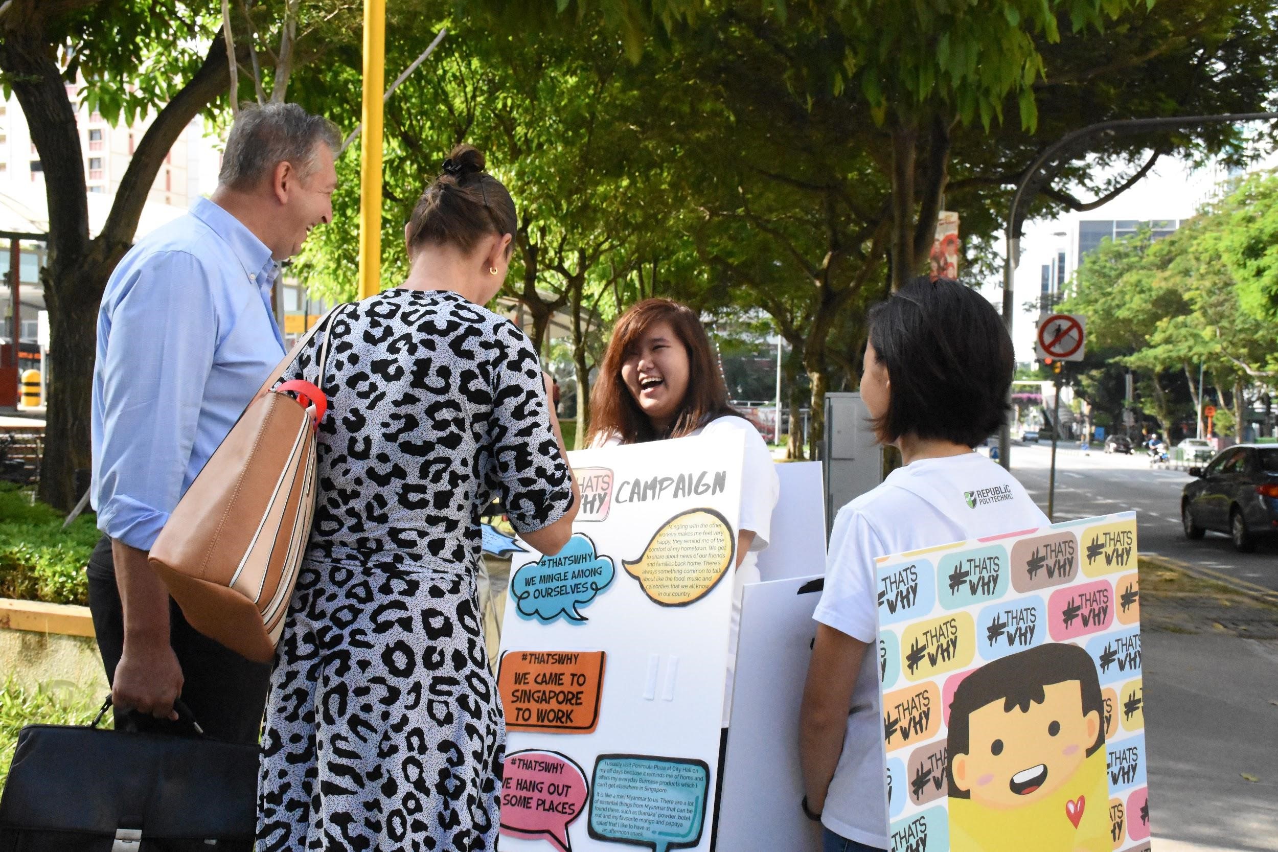 BELIEVING THAT IT’S POSSIBLE: The 4 teams armed with their sandwiches boards and persistence managed to engaged more than 260 residents of Sembawang GRC from different nationalities and age. Slowly but surely, these small effort in promoting understanding amongst one another like ThatsWhy project will help encourage social integration in Singapore. (Photo: Dawn Lee Shi Han) 